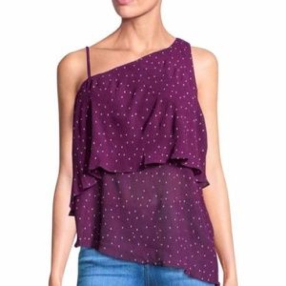 Parker Asymmetrical Top Dark Purple Polka Dot Tank - Picture 1 of 8